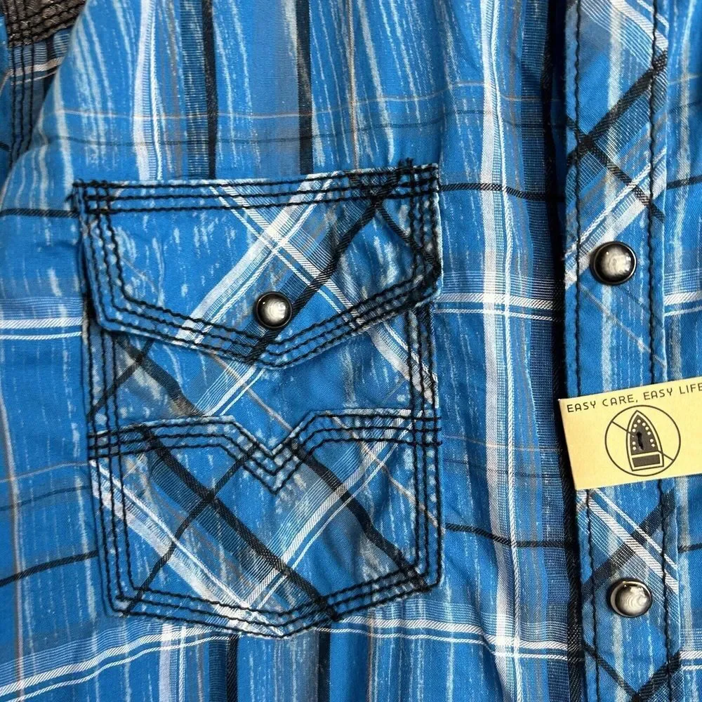 BKE Buckle Vintage Pearl Snap Shirt Men's Large Long Sleeve Plaid Blue 1967 NEW